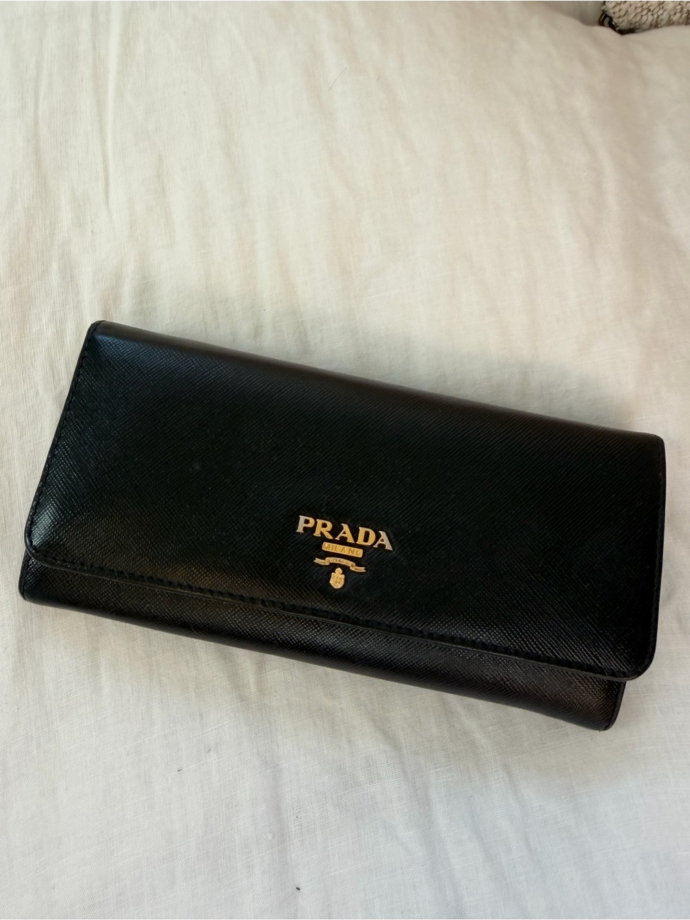 Prada Black Saffiano Leather Key & Card Holder with Gold Logo